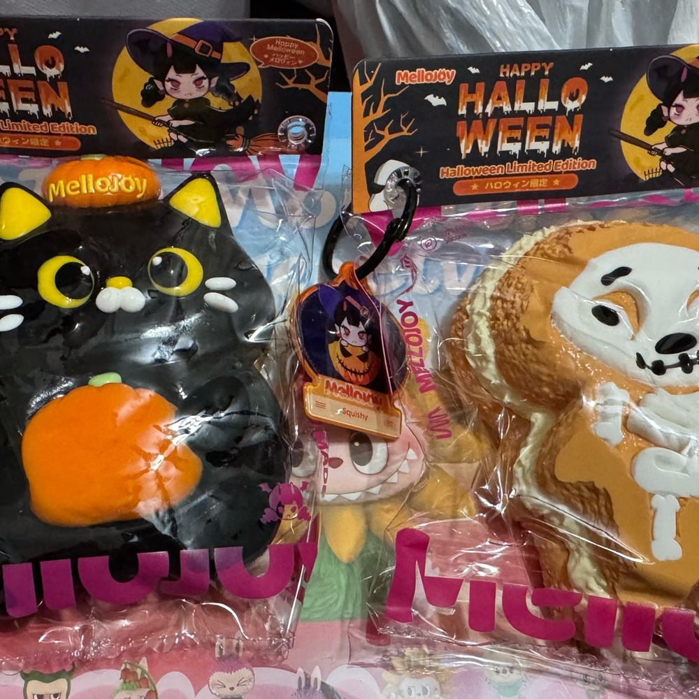 Halloween Cat and Skeleton Plush Set
